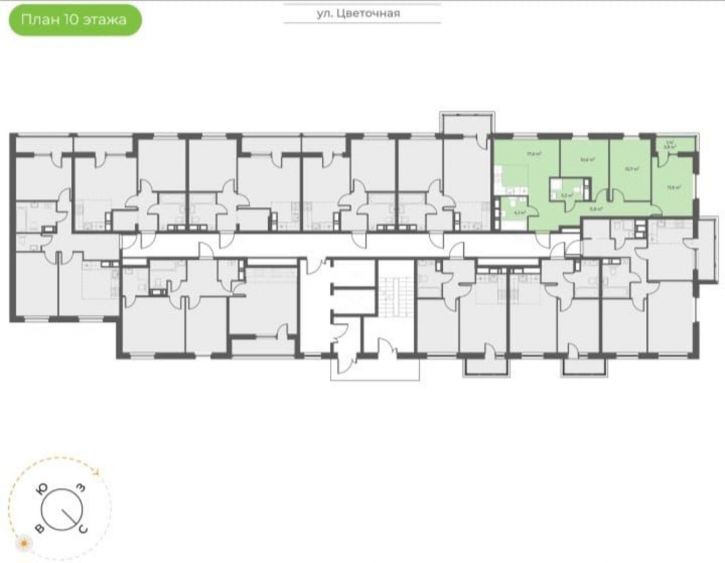 3-комн квартира в новом доме Цветочная ул