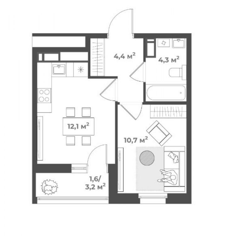 1-комн квартира в новом доме Красина 2-я ул, 64