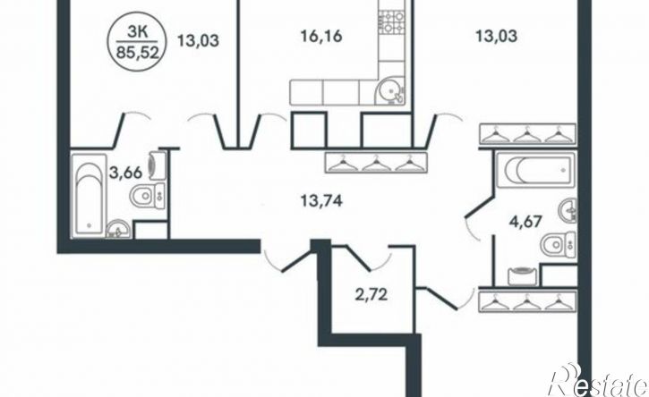 3-комн квартира улица Левитана, 74Б
