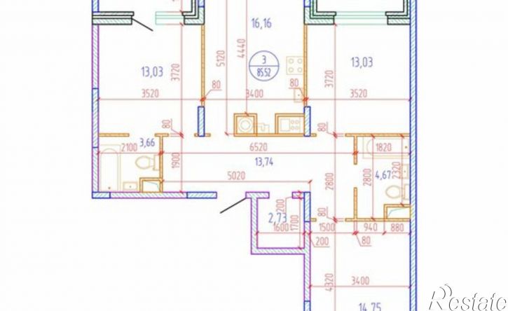 3-комн квартира улица Левитана, 74Б