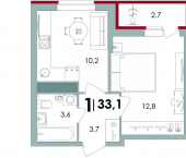 1-комн, 33 кв м, этаж 14/18 улица Георгия Димитрова, 1