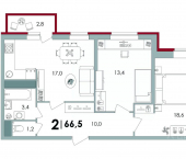 2-комн, 66 кв м, этаж 1/18 улица Георгия Димитрова, 1