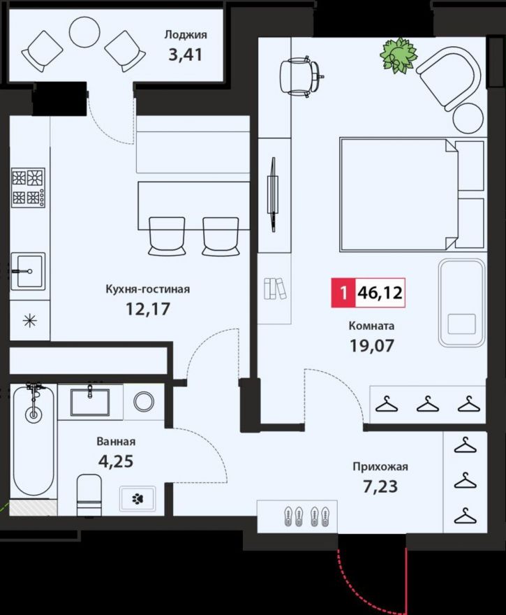 1-комн квартира в новом доме Оснабрюкская ул, 22/1