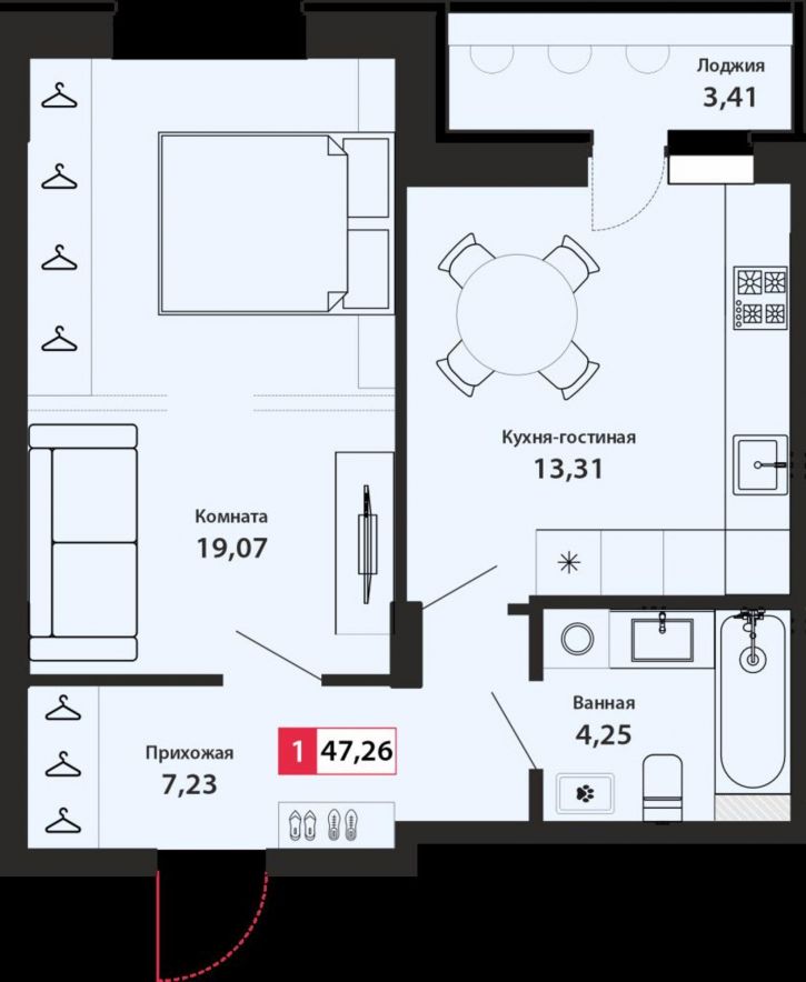 1-комн квартира в новом доме Оснабрюкская ул, 22/1