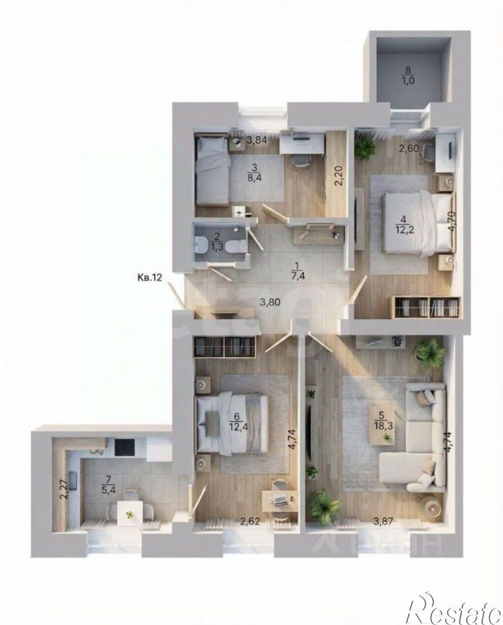 3-комн квартира ул Мусоргского, 7,  д. 7