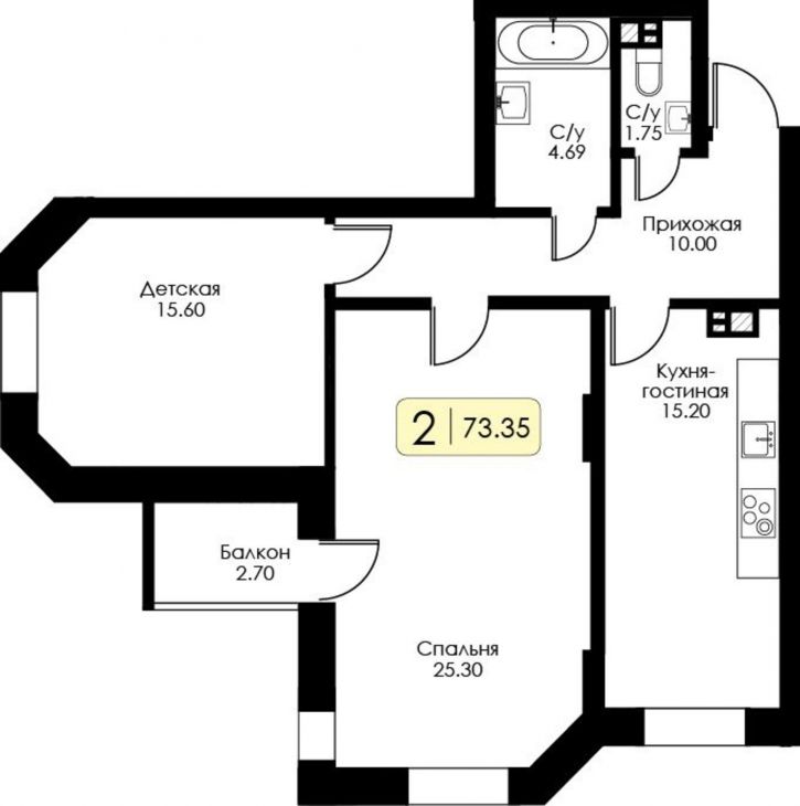 2-комн квартира в новом доме Коминтерна ул, 95К