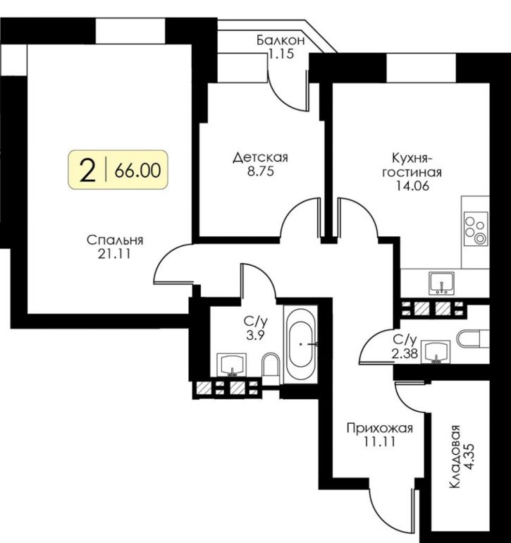 2-комн квартира в новом доме Коминтерна ул, 95К