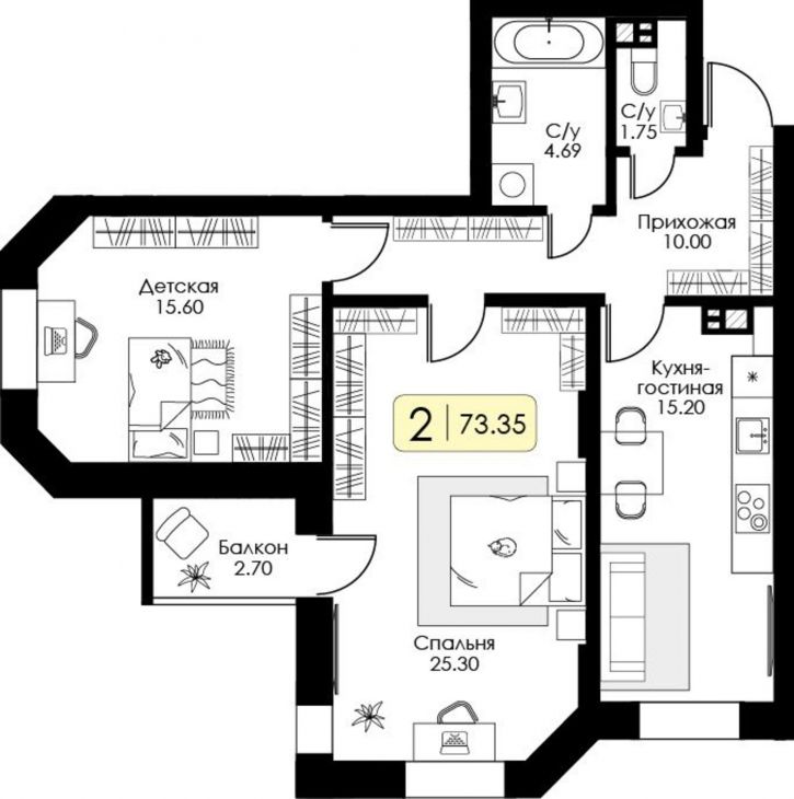 2-комн квартира в новом доме Коминтерна ул, 95К