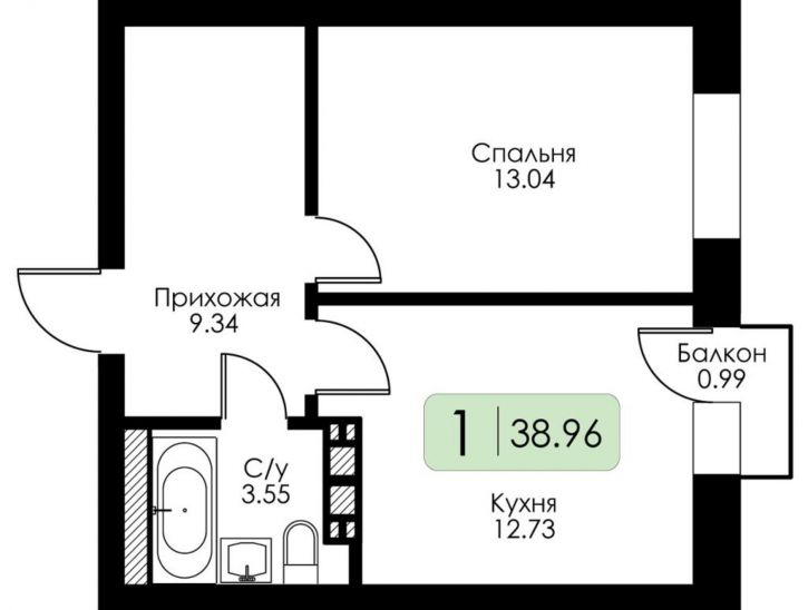 1-комн квартира в новом доме Коминтерна ул, 95К