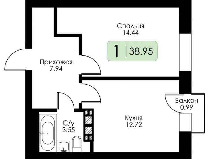1-комн квартира в новом доме Коминтерна ул, 95К