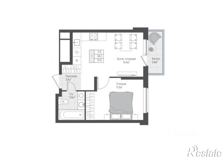1-комн квартира в новом доме ул Левитана, 95а,  д. 95а