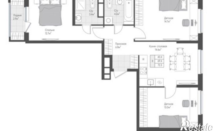 3-комн квартира в новом доме ул Левитана, 95а,  д. 95а
