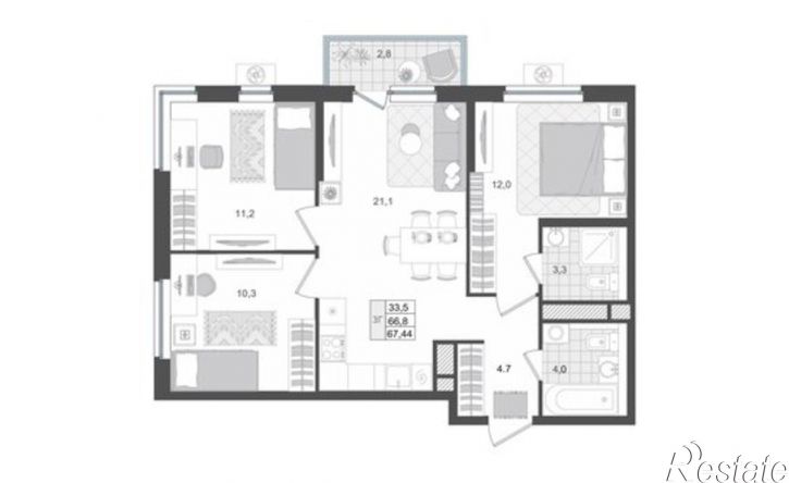 3-комн квартира в новом доме ул Левитана, 97а,  д. 97а