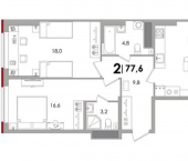 2-комн, 78 кв м, этаж 8/15 ул Псковская, 3