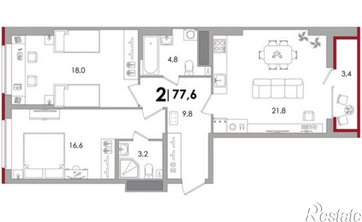 2-комн квартира в новом доме ул Псковская, 3,  д. 3