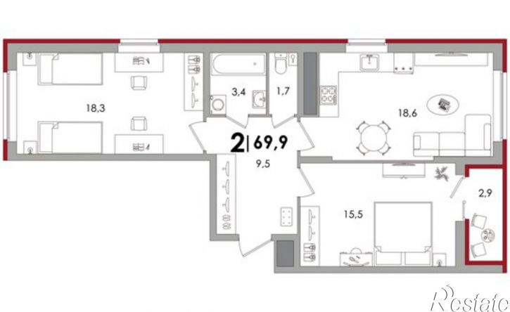 2-комн квартира в новом доме ул Псковская, 3,  д. 3