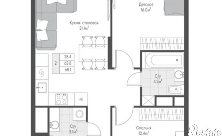 2-комн квартира в новом доме ул Левитана, 95а,  д. 95а