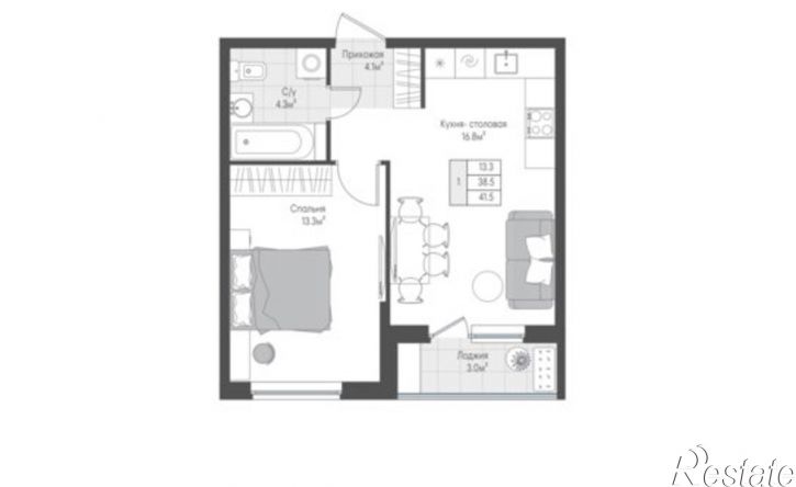 1-комн квартира в новом доме ул Левитана, 97а,  д. 97а